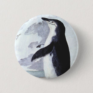 Macaron Rond 5 Cm Pingouin vintage Chinstrap, Oiseaux de l'Antarctiq