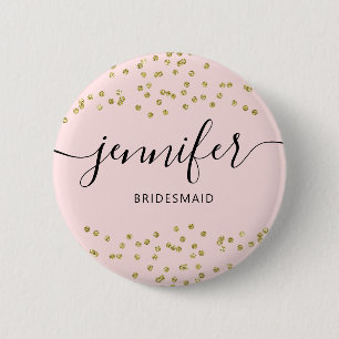 Macaron Rond 5 Cm Pink and Gold Glitter bridesmaid