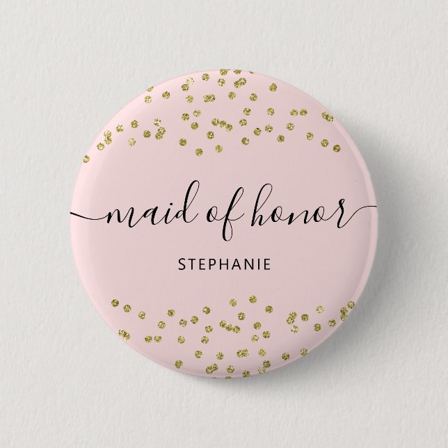 Macaron Rond 5 Cm Pink and Gold Parties scintillant bridesmaid 6 Cm  (Devant)