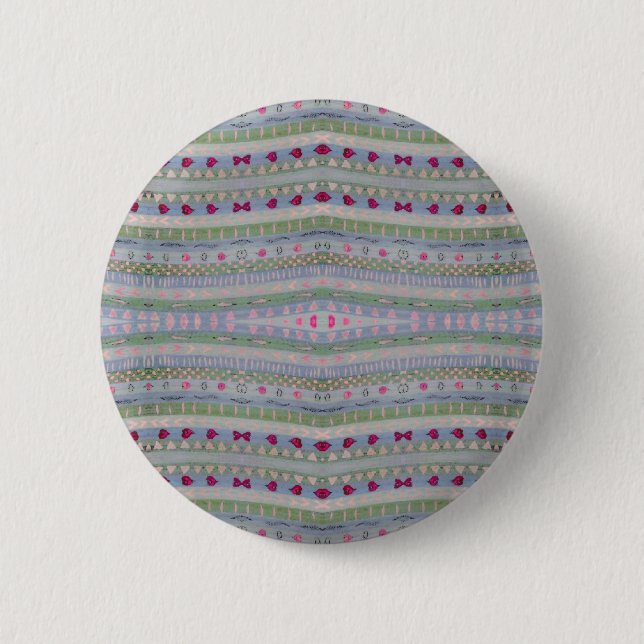 Macaron Rond 5 Cm Pink and Green Pretty Hearts Motif (Devant)