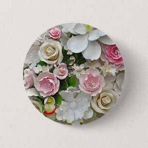 Macaron Rond 5 Cm Pink and white floral