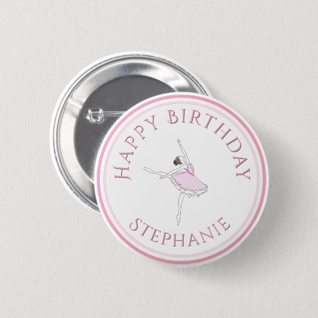 Macaron Rond 5 Cm Pink Ballerina Joyeuse fille d'anniversaire (Devant & derrière)