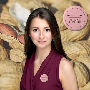 Macaron Rond 5 Cm Pink Bilingue Alerte d'allergie aux arachides Espa