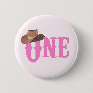 Macaron Rond 5 Cm Pink Cowgirl Casquette thème ONE 1er anniversaire
