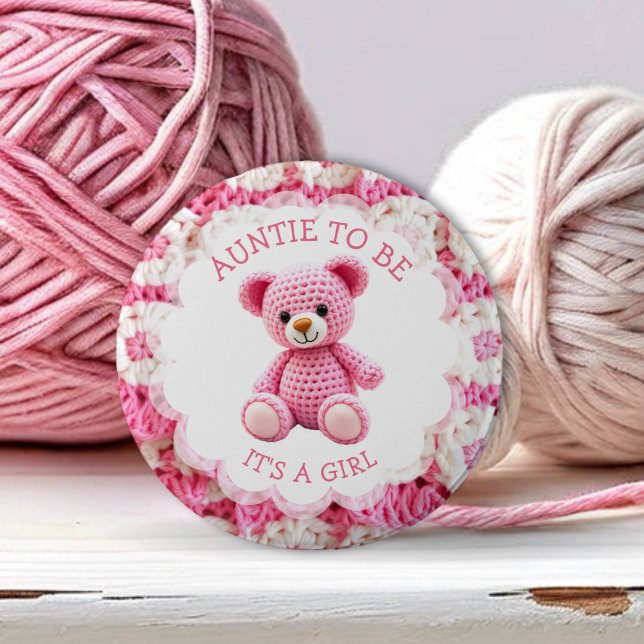 Macaron Rond 5 Cm Pink Crocheted Teddy Bear | Aunt to Be (Créateur téléchargé)