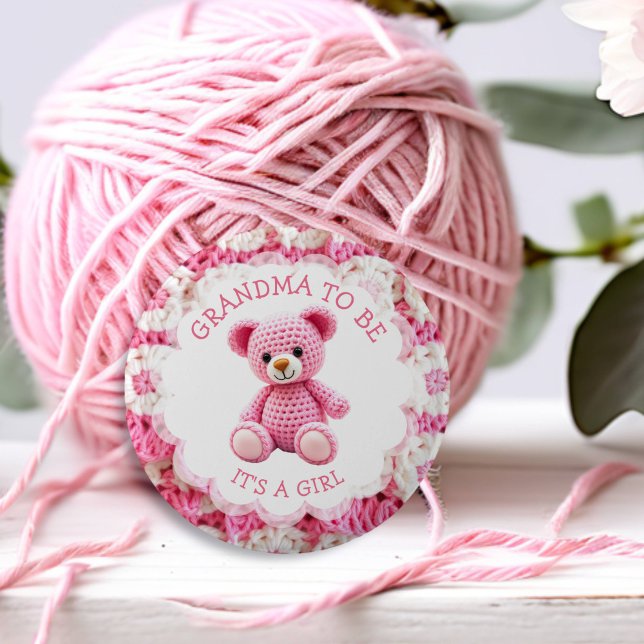 Macaron Rond 5 Cm Pink Crocheted Teddy Bear | Grandma to Be (Créateur téléchargé)