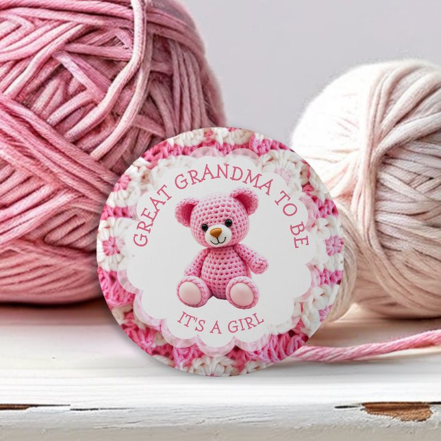 Macaron Rond 5 Cm Pink Crocheted Teddy Bear | Great Grandma to Be (Créateur téléchargé)