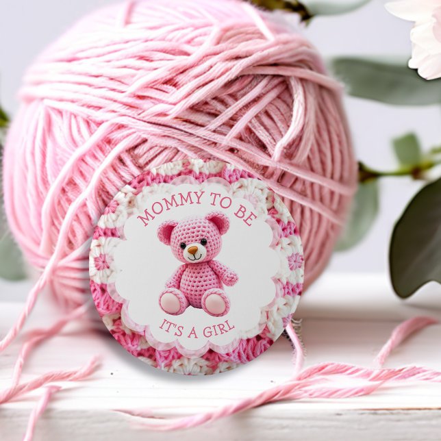 Macaron Rond 5 Cm Pink Crocheted Teddy Bear | Mom to Be (Créateur téléchargé)