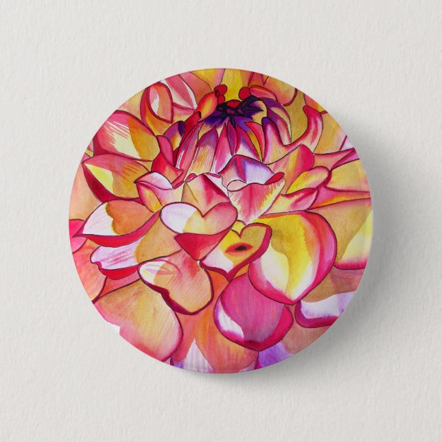 Macaron Rond 5 Cm Pink Dahlia fleurs aquarelle art (Devant)