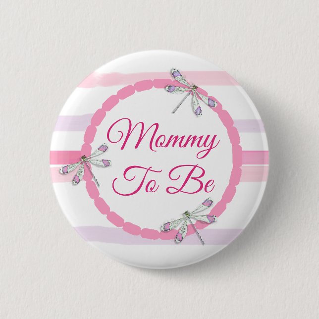 Macaron Rond 5 Cm Pink Dragonfly Mommy pour être Baby shower (Devant)