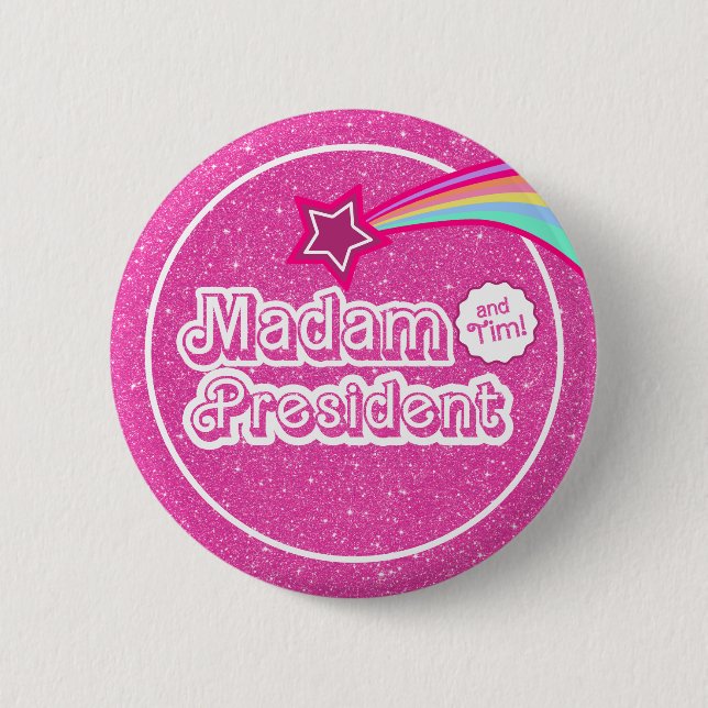 Macaron Rond 5 Cm Pink Kamala Parties scintillant Madame la Présiden (Devant)