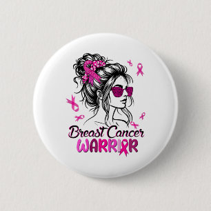 Macaron Rond 5 Cm Pink Messy Bun Ribbon Breast Cancer du sein guerri
