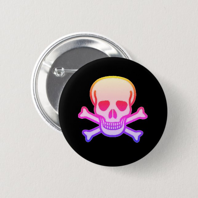 Macaron Rond 5 Cm Pink Neon Skull bouton noir (Devant & derrière)