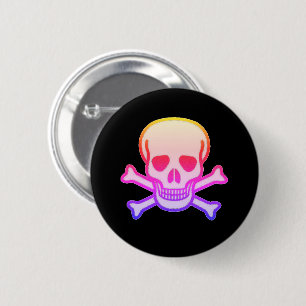 Macaron Rond 5 Cm Pink Neon Skull bouton noir