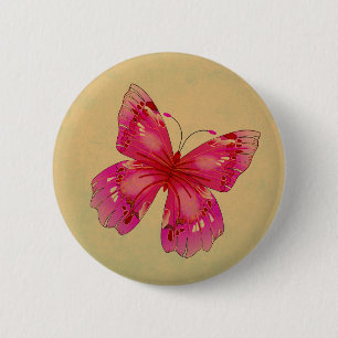 Macaron Rond 5 Cm Pink Oriental vintage butterfly art