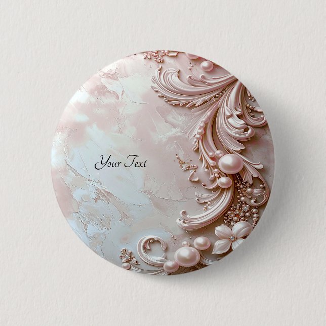 Macaron Rond 5 Cm Pink Ornate Pearl and Floral Button (Devant)