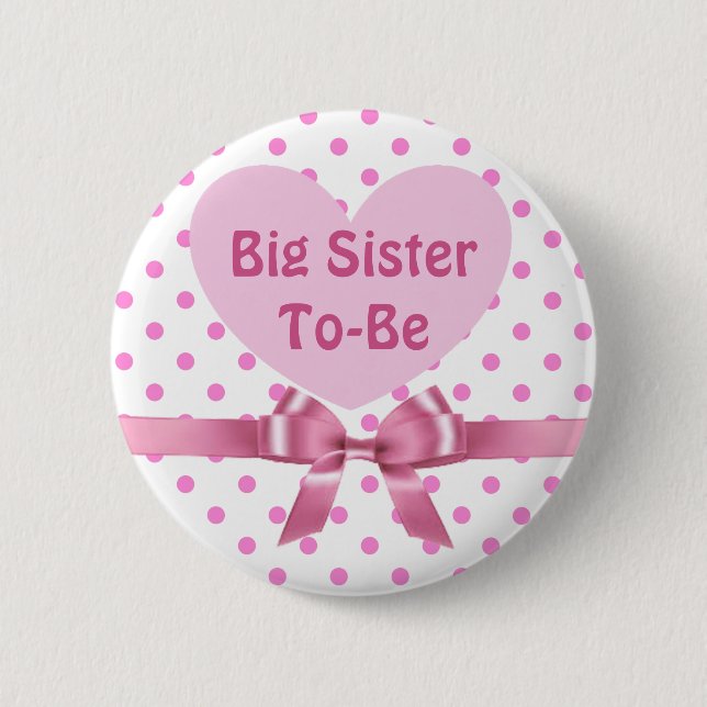 Macaron Rond 5 Cm Pink Polka Dot Big Soeur à être Baby shower Bouton (Devant)