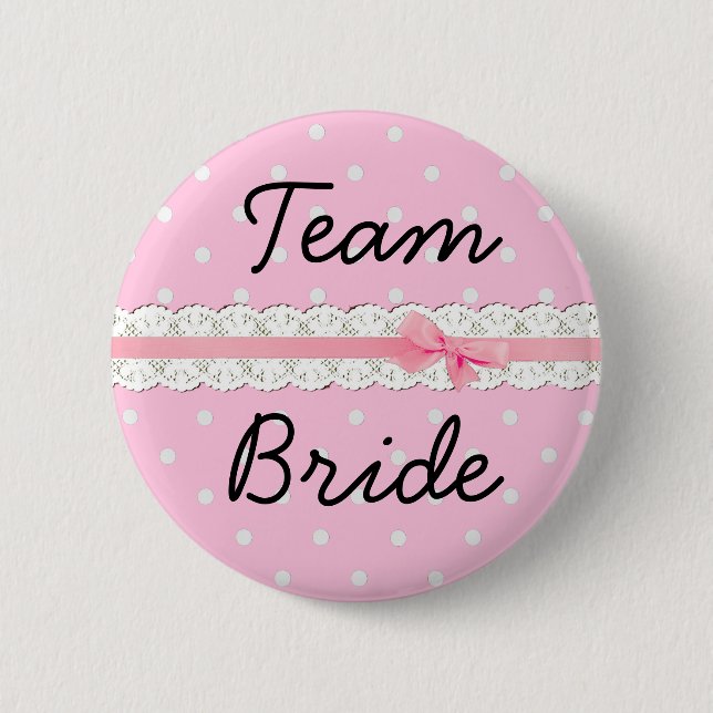 Macaron Rond 5 Cm Pink Polka Dot Team Bride Bachelorette Party (Devant)