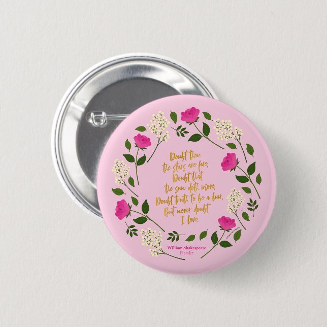 Macaron Rond 5 Cm Pink Purple Floral William Shakespeare Never Doubt (Devant & derrière)