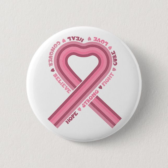 Macaron Rond 5 Cm Pink Ribbon Sensibilisation au cancer du sein Rétr (Devant)