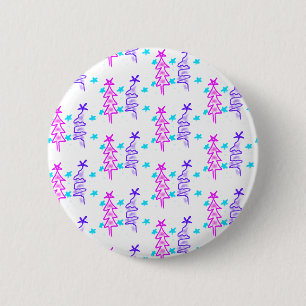 Macaron Rond 5 Cm Pink violet doodé noël arbre étoiles vacances pa