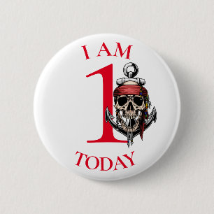 Macaron Rond 5 Cm Pirate Crâne rouge Ancre ANNIVERSAIRE NUMÉRO 1 Bou