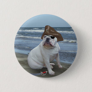 Macaron Rond 5 Cm Pirate de bouledogue sur la plage