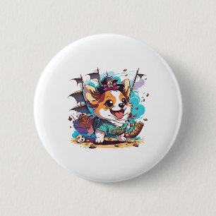 Macaron Rond 5 Cm Pirate de Chien de Corgi