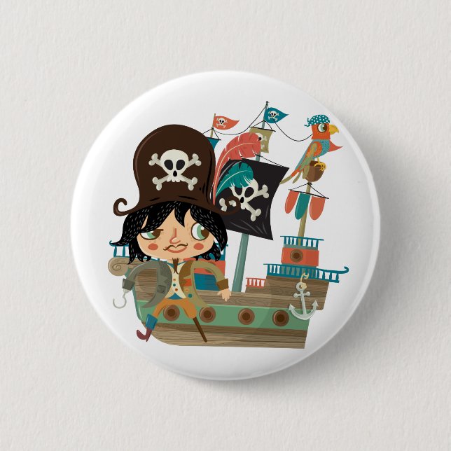 Macaron Rond 5 Cm Pirate et bateau de pirate (Devant)