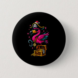 Macaron Rond 5 Cm Pirate Flamant rose Aventure Carte Jolly roger Hal