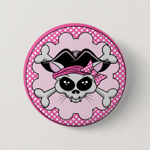 Macaron Rond 5 Cm Pirate Princess Kitty Skull