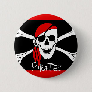 Macaron Rond 5 Cm Pirates - noirs et crâne rouge de pirate