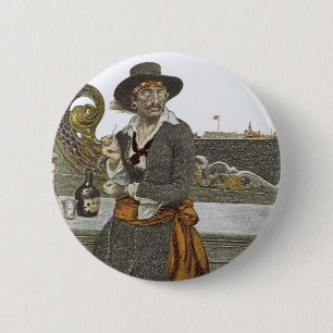 Macaron Rond 5 Cm Pirates Vintage, Kidd sur le pont de l'Adventure G