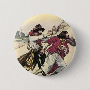Macaron Rond 5 Cm Pirates vintages, Duel jusqu'à la mort sur la plag