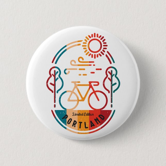 Macaron Rond 5 Cm Piste cyclable Retro Portland (Devant)