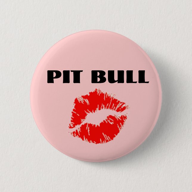 Macaron Rond 5 Cm Pit Bull avec Lipstick - L'ORIGINAL (Devant)