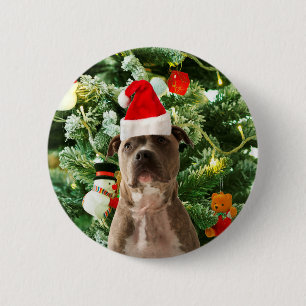 Macaron Rond 5 Cm Pitbull Chien Arbre de Noël Ornements Snowman
