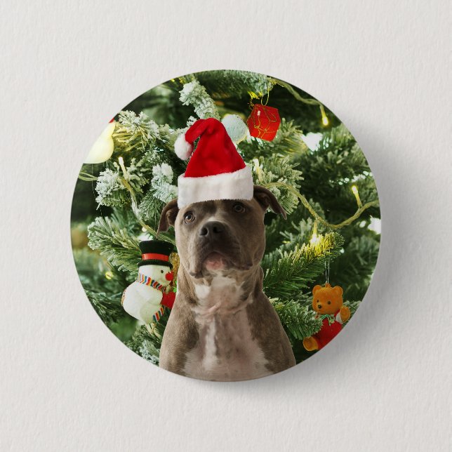 Macaron Rond 5 Cm Pitbull Chien Arbre de Noël Ornements Snowman (Devant)