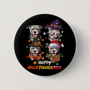 Macaron Rond 5 Cm Pitbull Chien Hallothanksmas Halloween Thanksgivin