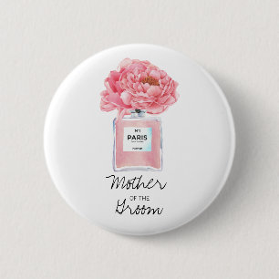 Macaron Rond 5 Cm Pivoines roses et parfum, mère du marié