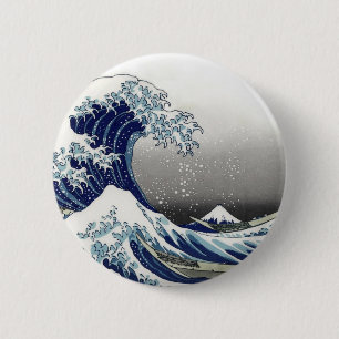 Macaron Rond 5 Cm PixDezines Vintage, grande vague, Hokusai 葛 飾 北 斎 