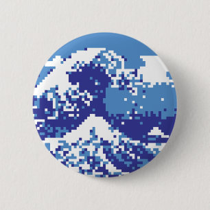 Macaron Rond 5 Cm Pixel Tsunami Blue 8 Bit Pixel Art