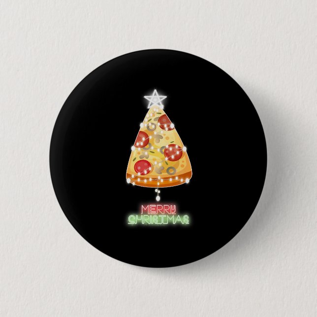 Macaron Rond 5 Cm Pizza Christmas Tree Lumières Jeu de Noël (Devant)