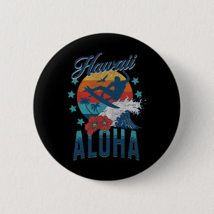 Macaron Rond 5 Cm Plage Aloha Hawaï Surf Vintage Hawaïen Rétro