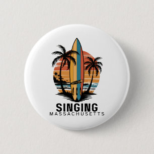 Macaron Rond 5 Cm Plage chantante Machusetts Surf Surfiste