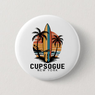 Macaron Rond 5 Cm Plage de Cupsogue New York Surfant Surfeur