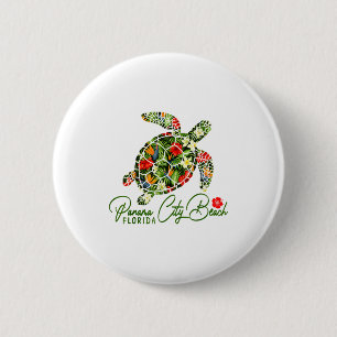 Macaron Rond 5 Cm Plage de Panama City Floride Tortue de mer Hibiscu
