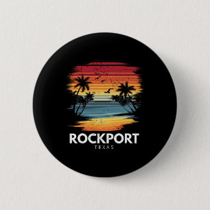 Macaron Rond 5 Cm Plage de Rockport Texas Surfboard Surf Vintage