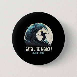 Macaron Rond 5 Cm Plage de Satellite Beach États-Unis Surf Surfboard