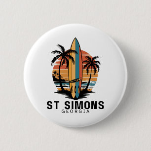 Macaron Rond 5 Cm Plage de St Simons Géorgie Surfant Surfeur _1